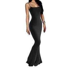 FDEETY Damen Langes Kleid Sexy Elegant Ärmellos Figurbetontes Maxikleid Fischschwanzkleider Cocktailkleid Abendkleid Partykleid Sommerkleid(Schwarz/XL) von FDEETY