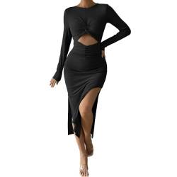 FDEETY Damenkleider Sexy langärmelig Cutaway Split Bodycon Wickelkleid Bleistiftkleid Cocktail Party Clubkleid Abendkleider (Schwarz,L) von FDEETY