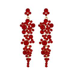 FDEETY Kronleuchter Tropfen Ohrringe Gold Rhinestone Legierungs Bolzen Ohrringe für Frauen Hypoallergene Lange Ohrstecker mit Cubic Zirkonia Hochzeit Braut Party Ohrschnuck(Rot) von FDEETY