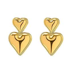 FDEETY Ohrringe Herz Tropfen Ohrringe Doppel Herz Dangle Ohrringe Herz Tropfen Ohrringe Braut Hochzeit Ohrschmuck Für Frauen Mädchen (Gold-1) von FDEETY