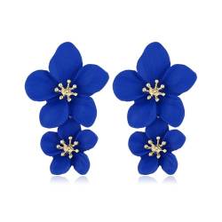 FDEETY Ohrringe Mode Doppelschichtige Blumen Tropfen Ohrringe Böhmische Blume Ohrringe Übertriebene Blumenohrringe Modeschmuck für Damen (Blau) von FDEETY