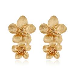 FDEETY Ohrringe Mode Doppelschichtige Blumen Tropfen Ohrringe Böhmische Blume Ohrringe Übertriebene Blumenohrringe Modeschmuck für Damen (Gold) von FDEETY