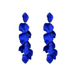 FDEETY Ohrringe für Damen Rosenblatt Baumeln Ohrringe Mehrstufige Acryl Blütenblatt Ohrringe Elegant Tropfen Statement Quaste Blumen Ohrringe (Blau) von FDEETY