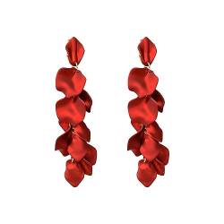 FDEETY Ohrringe für Damen Rosenblatt Baumeln Ohrringe Mehrstufige Acryl Blütenblatt Ohrringe Elegant Tropfen Statement Quaste Blumen Ohrringe (Rot) von FDEETY