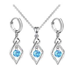 FDEETY Schmuckset Strass Halskette Ohrringe Sets Prom Kostüm Schmuck Set Braut Hochzeit Party für Frauen und Mädchen (Blau) von FDEETY