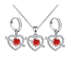 FDEETY Schmucksets für Damen Strass Brautschmuck Set Herz Halskette Ohrringe Set Weihnachten zum Geburtstag (Rot) von FDEETY