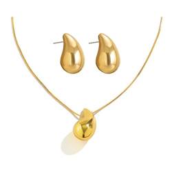 FDEETY Schmucksets für Damen Teardrop Schmuck Set Anhänger Halskette Ohrring Set Geschenk Hochzeit Verlobung Brautjungfer (Gold) von FDEETY