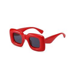 FDEETY Sonnenbrille Damen Vintage Rechteckige Sonnenbrille Retro Schmale Brille UV400-Schutz Sunglasses Kleine rechteckige Sonnenbrille (Rot Rahme) von FDEETY