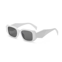 FDEETY Sonnenbrille Retro Rechteck Sonnenbrille Trendige Mode Brille 90er Vintage modisch UV 400 Schutz Quadratischer Rahmen für Damen und Herren (Weißer Rahmen) von FDEETY