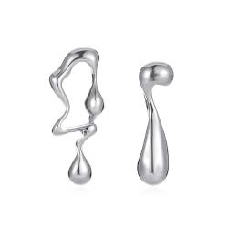 FDEETY Unregelmäßige Ohrringe für Damen Tropfenförmige Creolen Baumelnde Ohrringe Ohrringe im Statement-Stil Modeschmuck (Silber) von FDEETY