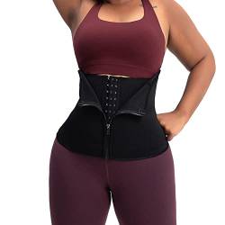 FDEETY Waist Trainer Corset Damen Taillenformer bauchweg mieder stark formend Shapewear mit 3 Reihen Haken Reißverschluss, Schwarz XXL von FDEETY