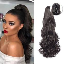 Pferdeschwanz Haarteil Gewellt, 50 cm Haar Extensions Zopf Lang, Pferdeschwanz Haarteil Clip Gewellt Extensions für Zopf Synthetische, Schokoladenbraun Pferdeschwanz für Frauen von FDEETY