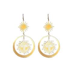 Sun Creolen für Frauen Mädchen Gothic Boho himmlische Ohrringe Gold Edelstahl Creolen baumeln minimalistisch zierlicher Schmuck von FDEETY