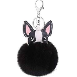 Süßer Chihuahua-Hund aus Kunstpelz Pom Pom Schlüsselanhänger Handtasche Schmuck Halter Schlüsselanhänger Rucksack Anhänger - Schwarz - Klein von FEBD