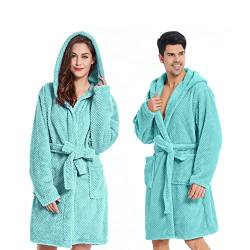 FEBE Bademantel unisex Türkis S morgenmantel mitz kapuze waffelpique flaushig leicht mikrofaser lang damen herren saunamantel von FEBE