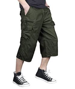 FEDTOSING 3/4 Cargo Shorts Herren Sommer Bermuda Kurze Hose Leichte Herrenshorts mit 7 Taschen Men Pants Cargohose DEGrün 40W von FEDTOSING