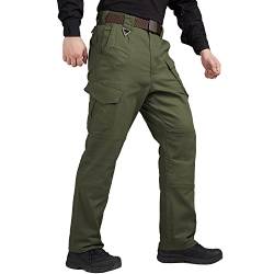 FEDTOSING Cargohose Herren Vintage Militär Tactical Hosen mit Stretch Arbeitshose Outdoor Viele Taschen Leichte Baumwolle, Army Green 082 Modell 32x30 von FEDTOSING