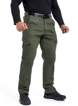 FEDTOSING Cargohose Herren Vintage Militär Tactical Hosen mit Stretch Arbeitshose Outdoor Viele Taschen Leichte Baumwolle, Army Green 082 Modell 38x34 von FEDTOSING