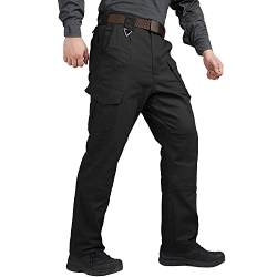 FEDTOSING Cargohose Herren Vintage Militär Tactical Hosen mit Stretch Arbeitshose Outdoor Viele Taschen Leichte Baumwolle, Black 082 Modell 30x32 von FEDTOSING