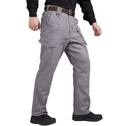 FEDTOSING Cargohose Herren Vintage Militär Tactical Hosen mit Stretch Arbeitshose Outdoor Viele Taschen Leichte Baumwolle, Grey 082 Modell 34x30 von FEDTOSING