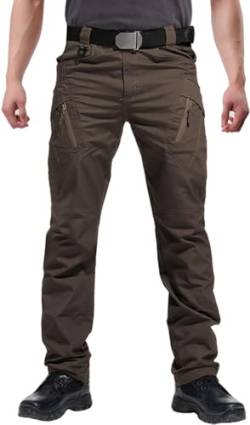 FEDTOSING Cargohose Herren Vintage Militär Tactical Hosen mit Stretch Arbeitshose Outdoor Viele Taschen Leichte Baumwolle, WELTWEIT BRAUN, Gr. 40/34 von FEDTOSING