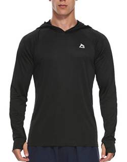 FEDTOSING Herren Outdoor UPF 50+ Sonnenschutz Hoodie Langarm T Shirt Schnelltrocknendes UV Shirt Laufen Angeln mit Daumenlöchern Black 2XL von FEDTOSING