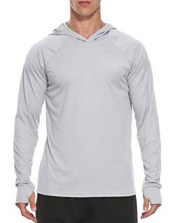 FEDTOSING Herren Outdoor UPF 50+ Sonnenschutz Hoodie Langarm T Shirt Schnelltrocknendes UV Shirt Laufen Angeln mit Daumenlöchern Grey 3XL von FEDTOSING