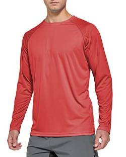 FEDTOSING Herren Sonnenschutz UPF 50+ UV/SPF Langarm T Shirt Outdoor Rashguard Shirts zum Laufen, Angeln, Wandern RED 3XL von FEDTOSING