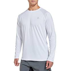 FEDTOSING Herren Sonnenschutz UPF 50+ UV/SPF Langarm T Shirt Outdoor Rashguard Shirts zum Laufen, Angeln, Wandern White S von FEDTOSING