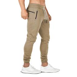 FEDTOSING Jogginghose Herren Fitness Spotshose Slim Fit Trainingshose Sweatpants Chino Baumwolle Taschen(Khaki S) von FEDTOSING