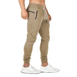 FEDTOSING Jogginghose Herren Fitness Spotshose Slim Fit Trainingshose Sweatpants Chino Baumwolle Taschen(Khaki XS) von FEDTOSING