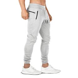 FEDTOSING Jogginghose Herren Fitness Spotshose Slim Fit Trainingshose Sweatpants Chino Baumwolle Taschen(hellgrau S) von FEDTOSING