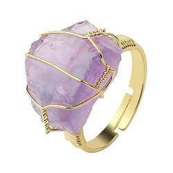 2 stücke Natürlichen Kristall Stein Ringe Unregelmäßigen Draht Wrap Frauen Männer Amethysten Fluorit Gold-Farbe Resizable Quarz Ring G339 natürlicher Glanz von FEECOZ