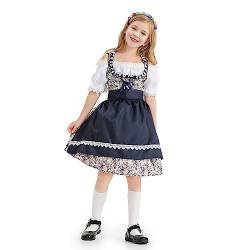 FEELJAM Kinder Dirndl Mädchen, 3 Teiliges Set Kinderdirndl mit Trachtenbluse und Schürze, Dirndl Kinder für Alltag, Oktoberfest, Party (Blau, 130-140) von FEELJAM