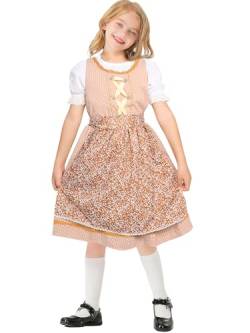 FEELJAM Kinder Dirndl Mädchen, 3 Teiliges Set Kinderdirndl mit Trachtenbluse und Schürze, Dirndl Kinder für Alltag, Oktoberfest, Party (Gelb, 130-140) von FEELJAM