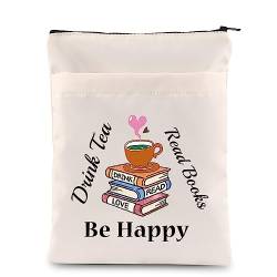 FEELMEM Bookworm Gift Drink Tea Read Books Be Happy Book Sleeve with Zipper Tea Lovers Book Pouch von FEELMEM