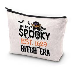 FEELMEM Hexengeschenk Make-up-Tasche in My Spooky Est 1629 Bitch Ear Kosmetiktasche Halloween Geschenk für Hexerei Liebhaber Gruselgeschenk, beige, Einheitsgröße, Make-up-Tasche von FEELMEM