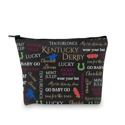 FEELMEM Kentucky Derby-Kosmetiktasche mit Pferdemotiv, Geschenk für Pferderennen, Party, Derby-Tag, Western-Landmädchen, Kosmetiktasche, Beige, ONE SIDE, modisch von FEELMEM