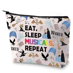 FEELMEM Wicked Musical inspiriertes Geschenk "Eat Sleep Musicals Repeat" Reißverschlusstasche Make-up-Tasche Wicked Musical Merchandise, beige, Einheitsgröße, Kosmetiktasche von FEELMEM