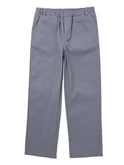 FEESHOW Baby Kinder Jungen Anzughose Regular Fit Chino Hose Gerade Schuluniform Pants Mit Elastische Taille Grau_B 122-128/7-8 Jahre von FEESHOW