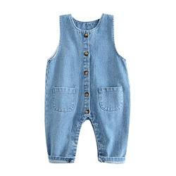 FEESHOW Baby Mädchen Jungen Overall Jeans Latzhose Ärmelloser Denim Strampler Jumpsuit Strampelhose A_Blau 86-92 von FEESHOW