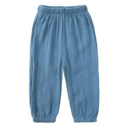 FEESHOW Baby Mädchen Jungen Pumphose Sommer Dünne Baumwoll-Leinenhosen Lockere Lässige Jogging Sporthose für Kleinkind Kinder Blau 116-122 von FEESHOW