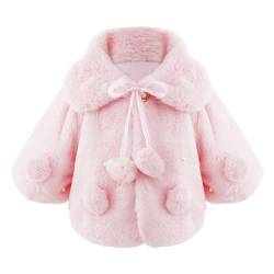 FEESHOW Baby Mädchen Kuschelige Kunstpelz Jacke Umhang Langarm Säugling Neugeborene Winter Warme Wintermantel Cloak Coat Prinzessin Outfit Rosa B 68-80 von FEESHOW