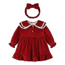 FEESHOW Baby Mädchen Langarm Kleid Weihnachten Festlich Samt Spitze Prinzessin Kleid A-Linie mit Bowknot Party Festzug Festtagskleid Winter Warm Burgundy Z 62-68 von FEESHOW