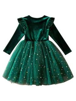 FEESHOW Baby Mädchen Langarm Kleid Weihnachten Festlich Samt Spitze Prinzessin Kleid A-Linie mit Bowknot Party Festzug Festtagskleid Winter Warm Neu_H_Grün 110-116 von FEESHOW