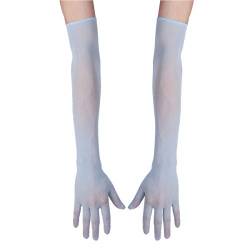 FEESHOW Damen/Herren Nahtlose Handschuhe Stulpenärmel Elastisch Strumpfhosen Nylon Durchsichtig Ellenbogen Lang für Hochzeit Abend Blau One Size von FEESHOW