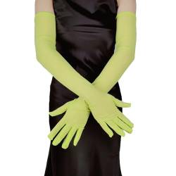 FEESHOW Damen/Herren Nahtlose Handschuhe Stulpenärmel Elastisch Strumpfhosen Nylon Durchsichtig Ellenbogen Lang für Hochzeit Abend Neongrün_E Einheitsgröße von FEESHOW