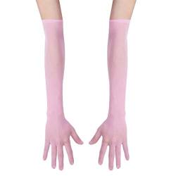 FEESHOW Damen/Herren Nahtlose Handschuhe Stulpenärmel Elastisch Strumpfhosen Nylon Durchsichtig Ellenbogen Lang für Hochzeit Abend Rosa One Size von FEESHOW