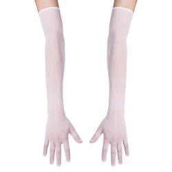 FEESHOW Damen/Herren Nahtlose Handschuhe Stulpenärmel Elastisch Strumpfhosen Nylon Durchsichtig Ellenbogen Lang für Hochzeit Abend Weiß One Size von FEESHOW