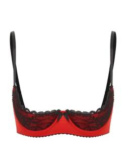 FEESHOW Damen BH Hebe Brustfrei BH Busenfrei Offene Brüste Dessous Spitze Unterbrust Bralette Erotische Unterwäsche Lingerie Rot_A L von FEESHOW